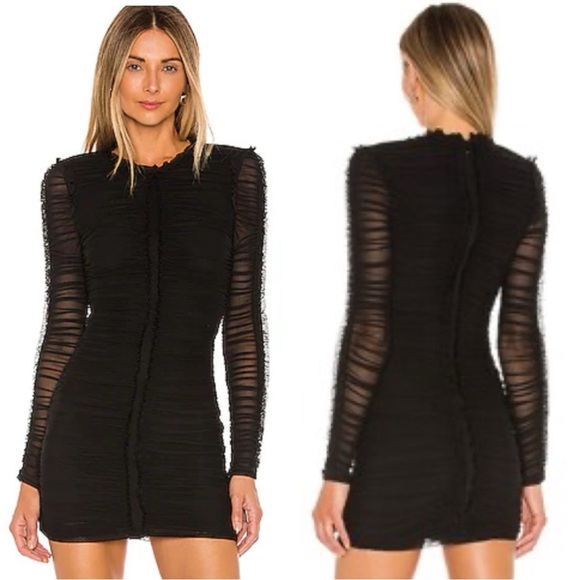 NBD Dresses & Skirts - REVOLVE x NBD Las Olas Black Ruched Mesh Long Sleeve Dress